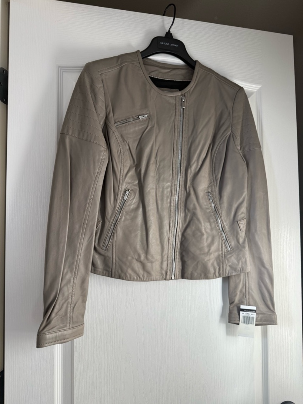 Lamarque Taupe Leather Zip-Front Jacket